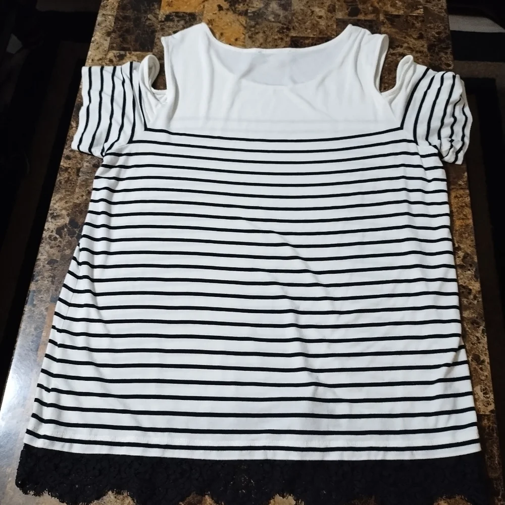 Karl Lagerfeld cold shoulder striped tee